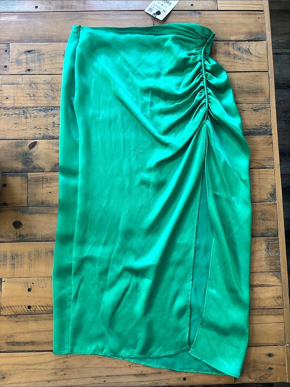 NWT Zara Satin Midi Skirt with Side Slit Green